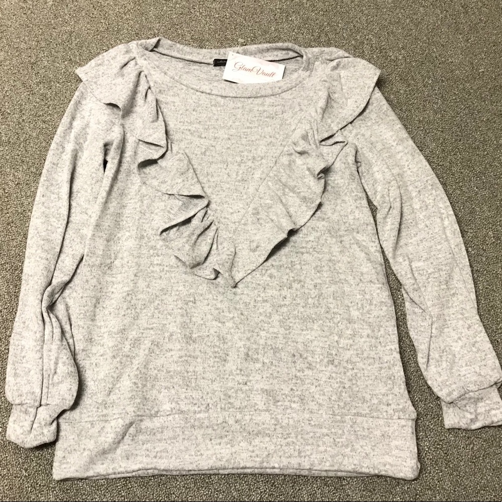 Heather grey chevron ruffle sweater - Picture 4 of 7